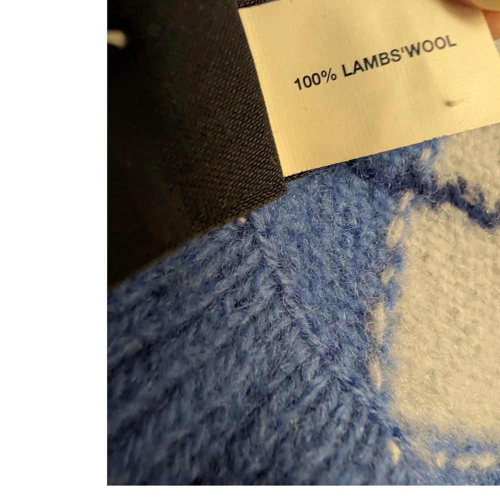Vintage Deadstock GAP Scarf Blue Argyle 100% Lambswool Ruffle‎ Trim Y2K Preppy - Picture 3 of 4